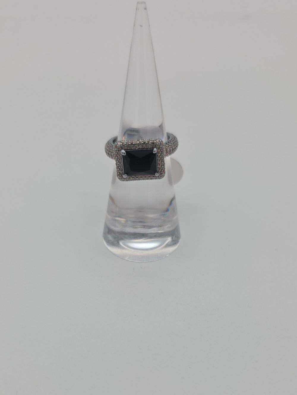 CZ Hematite Black Onyx Halo Ring